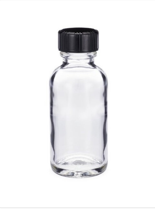 Bottles(1oz Empty Glass clear Boston Bottle with cap $0.75)