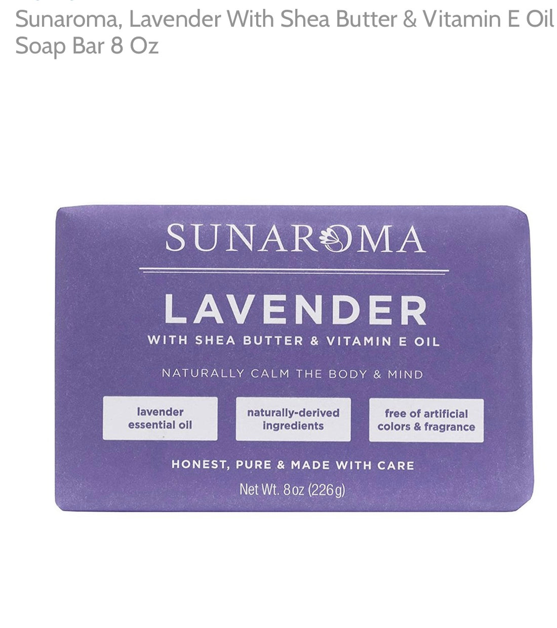 Soap(Lavender calming body bar soap by sunaroma 8oz)