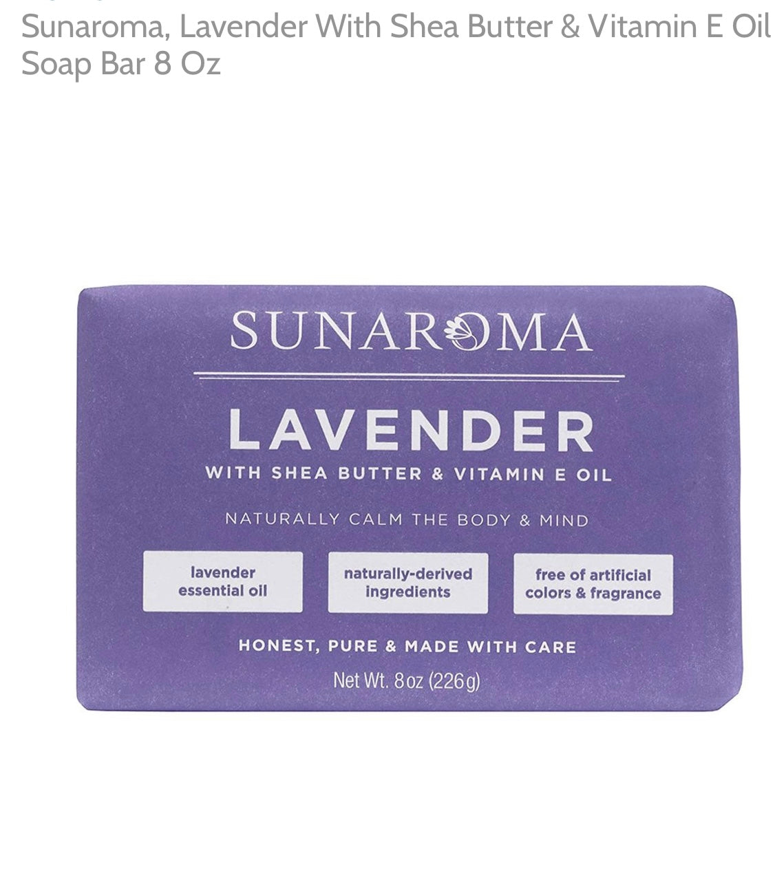 Soap(Lavender calming body bar soap by sunaroma 8oz)